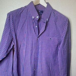 Vineyard Vines Purple and White Gingham Button-Down Shirt